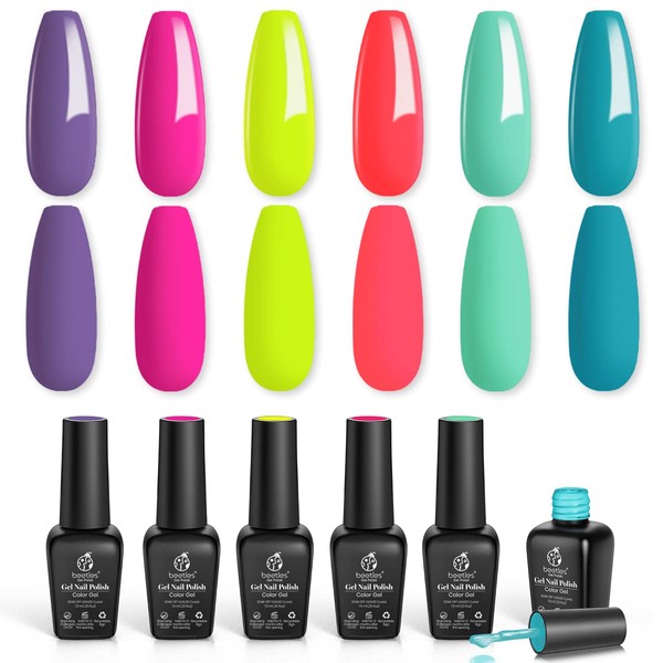 beetles Gel Polish Nail Set 6 Colors Forever Young Collection Turquoise Purple Blue Neon Yellow Hot Pink Uv Gel Manicure Kit Diy Home for Women Girls