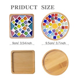 ACADOIT Glass Mosaic Tiles Coaster Bamboo Crafts for Adults Kid、Mixed Color Materials Package 2 Pieces Kit Home Decoration Gift (2-Mixed Color)