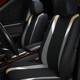 FH Group Three-Row Premium Modernistic Full Set Car Seat Covers, 7 Seater Covers - Universal Fit for Cars Trucks and SUVs Beige/Black