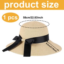 XZSKD Sun Hats for Women UK, Straw hat, Sun Hats, Soft Folding Bow Straw Hat, Suitable for Women On The Beach in Summer, Travel and Vacation (Beige)