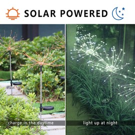 2 luces solares de fuegos artificiales, luces decorativas solares para jardín, 120 luces LED alimentadas con 40 cables de cobre, luz de paisaje para pasarela, patio, decoración de Navidad, fiestas