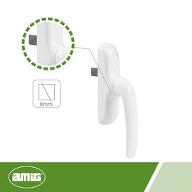 Amig - Swinging Window Handle | Simple Modern Design | Aluminum Base, PVC Cover | Reversible Use | Safety Closure, White, Aluminum Plastic