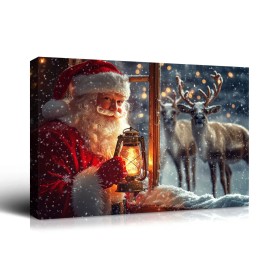 Christmas Gift Holiday Wall Decor Santa, Reindeer Snowy Lantern Scene, Great for Festive Cheer Perfect for Home Christmas DecorColor: multi color, Size: 36*24 inch
