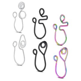 VFUN Nose Cuff Piercing for Women Stainless Steel Clip On Fake Nose Ring 6 Styles Non Pierced Faux Nostril Piercing-Mix Colors