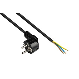 Good Connections P0185-S030 Power Cable, 3 m, Earthing Contact Plug Type E+F (CEE 7/7, Angled) to Stripped Ends, Power Cable for Assembly, 1.00 mm², Black