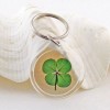 Clover Good Luck Charm Key Tag with a Real Four