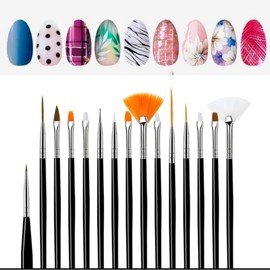 Kit/Set de 15 Pinceles para Mano Alzada + 5 Punteros doble punta Decoración para Uñas Acrílicas