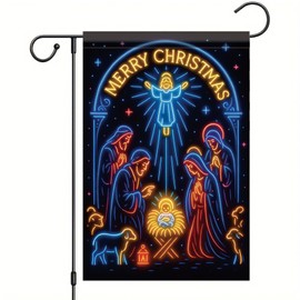 Saoplasa Christmas Garden Flag Nativity Scene Flag 12x18 Inch Double Sided Outdoor Holiday Yard Banner Neon Manger Jesus Mary Joseph Holy Family Religious Porch Lawn Decor (Without Lights)