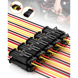 BJZ BJZ 3 Pin Car Connectors Waterproof 22AWG Automotive Electrical Connectors, Quickly Connect or Disconnect 3-Wires Connectors for Car Trailer Truck Bus Van Marine Boat Yacht (10 Kits)