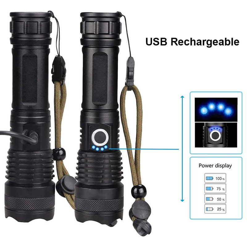 Roklite Rechargeable Handheld Flashlight - Super Bright - Zoomable -