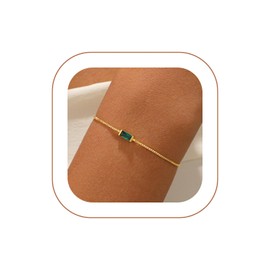 VIROMY May Birthstone Bracelets Gold for Women, 14 Carat Gold-Plated Delicate Box Chain Bracelets, Birthday Gifts for Your Mother, Wife, Girlfriend, Anniversary