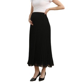 COLOMI Long Skirts for Women Summer Maternity High Elastic Waist Pleated Chiffon Skirt Long Swing A-line Skirts (4XL, Black
