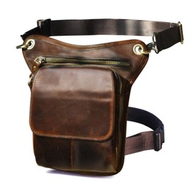 Le'aokuu Mens Genuine Leather Messenger Motorcycle Outdoor Hip Bum Fanny Belt Waist Pack Drop Leg Thigh Bag 211-1 (211-1 Coffee)