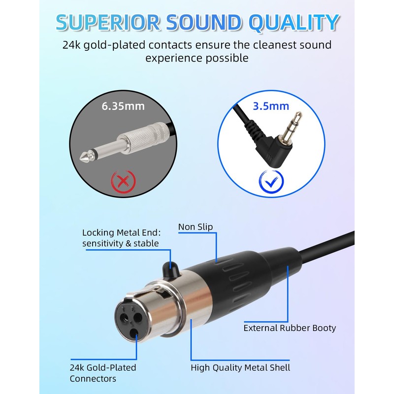 GELRHONR Right Angle 3-Pin Mini XLR to 3.5 mm Coiled