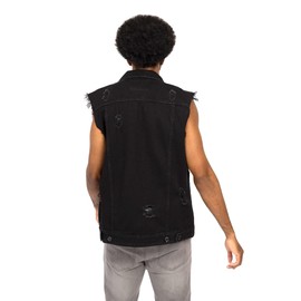 VICTORIOUS Distressed Denim Jean Vest Jacket DK101 - Classic Black - 2X-Large - A3G