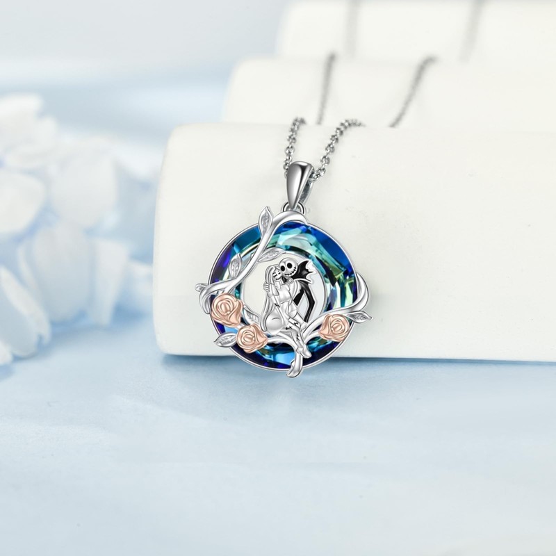 LILALO Nightmare Necklace Sterling Silver Crystal Jack and Sally Jewelry