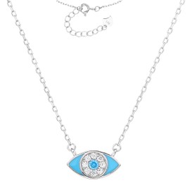 MYSTIC JEWELS - 925 Sterling Silver Turkish Eye Necklace with Zirconia and Turquoise Enamel – Elegant and Minimalist Design – 42 + 3 cm – with Gift Pouch