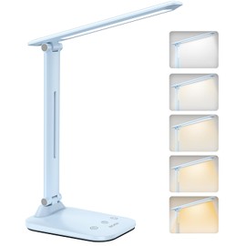 BICKON Dimmable LED Desk Lamp, Timer Table Lamp, 5 Lighting Colour Modes, 15-100% Continuous Dimming, Touchable Table Lamp with USB Charging Port, Reading Lamp for Children, Learning, Office, Work,