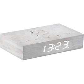 Gingko - Flip Click Clock LED-Wecker, Soundaktivierung und Neue Flip-Technologie, wiederaufladbar, mit lasergravierten Touch-Bedienelementen, Verschiedene Holzausführungen