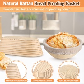 E-far Banneton Bread Proofing Basket, 9 Inch Round and 10 Inch Oval Sourdough Bread Baking Supplies, Complete Sourdough Starter Kit for Bread Making Beginners