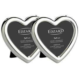 EDZARD Mini-Bilderrahmen 2er Set Herz für Foto 7 x 7 cm, edel versilbert, anlaufgeschützt, mit Samtrücken, Fotorahmen zum Stellen
