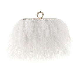 Women Natural Ostrich Feather Vintage Purse Evening Bag Glitter Purse Women's Evening Handbags Party Wedding White