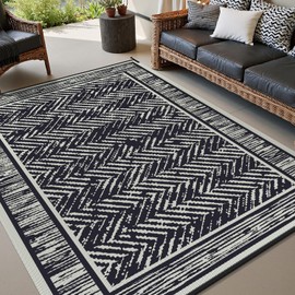 COCOER Outdoor Rug-9x12 ft Waterproof Patio Rug-Reversible Outdoor Carpet Plastic Straw Outside Rug-Camping Mat Indoor Outdoor Area Rug for RV Porch Balcony Black&Beige