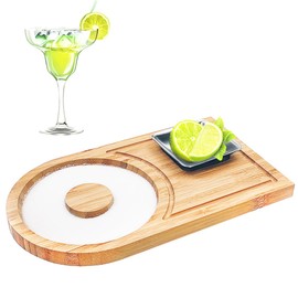 Yiqianhome Margarita Salt Rimmer Set -Bartender Tool for Cocktail and Margarita for Wide Glasses up to 4.7 Inches with Stainless Steel Bowl Bamboo Wood Glass Rimmer Sugar and Salt Rimmer