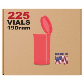 W Gallery 225 Translucent Red Vials - 19 DRAM Pop Top Bottle - Airtight Smell Proof Containers - Medical Grade Plastic Prescription Bottles for Pill Herb Flower Supplement, Bulk Pack, Not Glass Jars