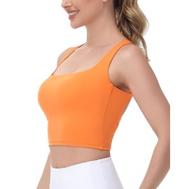romansong Strappy Yoga Sports Bras for Women Padded Criss-Cross Back Tank Tops (Vermillion Orange, Large)
