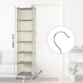 sourcing map Hanging Closet Organizer, 6-Tier Shelf Hanging Closet Organizer with 2 Sturdy Hooks Closet Hanging Shelves for Bedroom Living Room, Beige