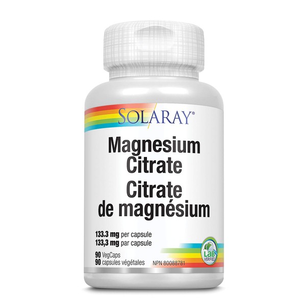 Solaray Magnesium Citrate 133mg | Nutritive Support for Healthy Heart, Muscle, Nerve & Circulatory Function | 90 VegCaps