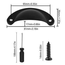 Vandicka 12 Pieces Traditional Semicircular Shell Handles for Cupboard Dresser Wardrobe Drawer with Screws and Screwdriver 3.2" Long (Hole Center 2.5") Black