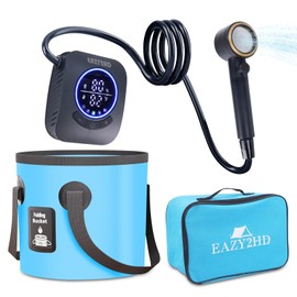 Eazy2hD Portable Camping Shower 8000mAh Rechargeable Outdoor Shower Pump, 4 Spray Modes, IPX8 Waterproof for Camping, Hiking, Pet Bath,Car Washing,Surf & Boat Cleaning (Shower Pump With Bucket)