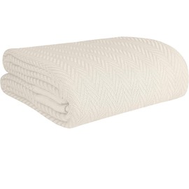 THREAD SPREAD 100% GOTS Certified Organic Cotton Super-Soft and Breathable Bed/Throw Blanket Herringbone Design - Twin, Beige