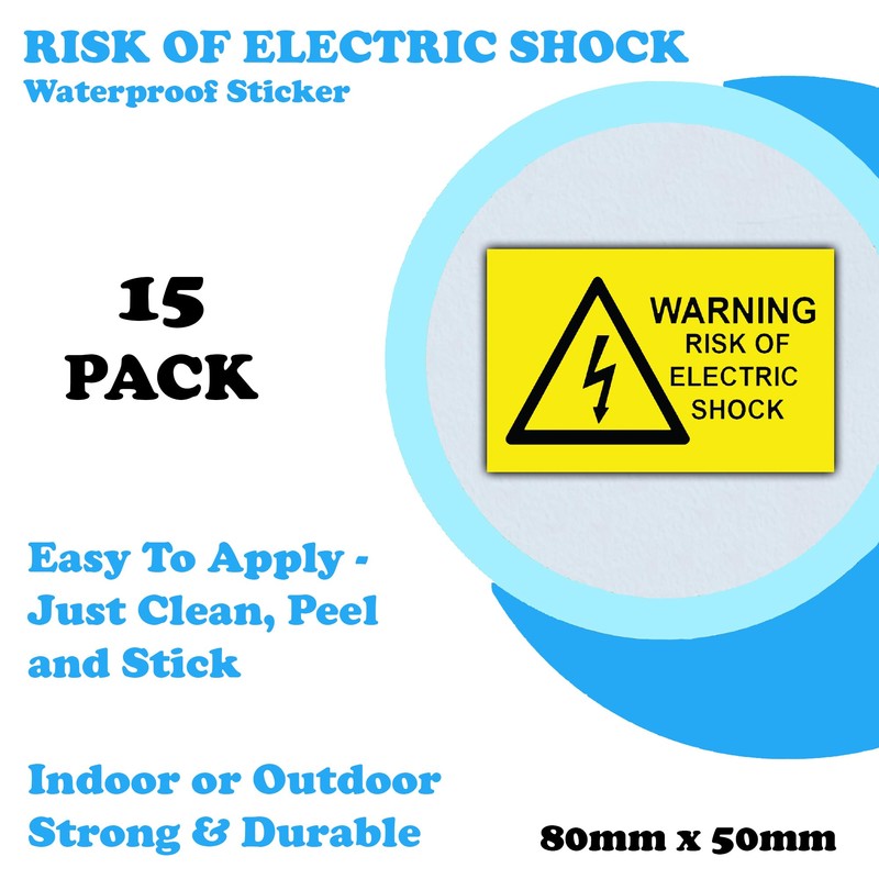 15 Pack - Warning Risk of Electric Shock Stickers -
