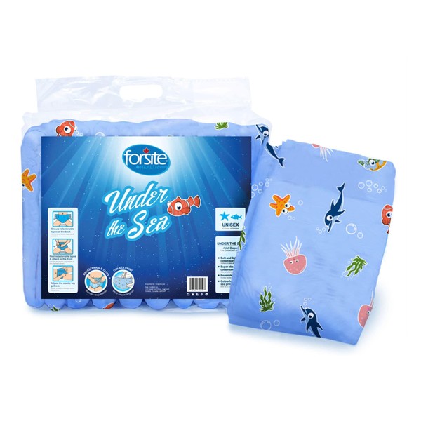 Forsite Nature's Escape Briefs Printed Adult Diapers, Under The Sea,
