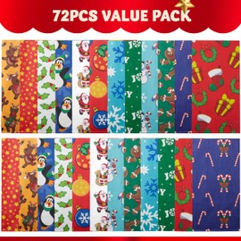Joiedomi 72 PCS of Christmas Holiday Goody Bags; 12 Assorted Christmas Designs Goodie Bags for Classrooms, Party Favors, Small Gift Bags, Kraft Bags and Christmas Craft Bags