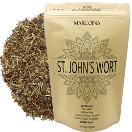 Marcoina Organic St. John’s Wort Flower Herbal Tea - Caffeine-Free, Cut Flower, 113g(4oz), Origin from Bulgaria, Premium Quality, in Resealable Bag, Kosher, Vegetarian, Vegan, Non-GMO