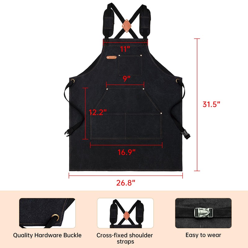 Chef Aprons for Men Women with Pockets, Cotton Canvas Cross