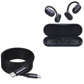 BoxWave Cable Compatible with oladance OWS 1 - DirectSync PD Cable (10ft) - USB-C to USB-C (100W), Long 10 Foot PD Braided Nylon Alloy Cable - Jet Black