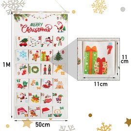 BOFUNX 2024 Advent Calendar, Fabric Christmas Advent Hanging Calendar with Pockets Cute Christmas Countdown Calendar Fill Your Own Christmas Advent for Christmas Wall Door Decoration (Colorful)