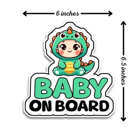 Baby on Board Signs for Car, 6.5 x 6 Baby Dino on Board, Waterproof and UV-Resistant Baby on Board Sticker, Durable Baby Sign for Safety Awareness, Easy to Apply for Window or Bumper