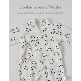 BINIDUCKLING Baby Muslin Romper Cotton Newborn Kimono Robe Baby Infant Japanese Clothes (Panda,6-9 Months)