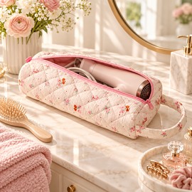 Large Hair Dryer Storage Bag for Home & Travel – Fabric Carrying Case with Handle for Hair Dryers, Curlers & Styling Tools