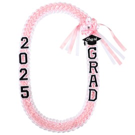 Ftyfty Graduation Leis Class of 2025 Grad Handmade Ribbon Lei Double Braided Ribbon Necklace with Grad Letters,47.2Inch (1, Pink and White)