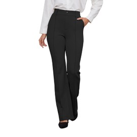 VIMPEP Dress Pants for Women Yoga Pull On Stretchy Straight Leg High Waist Work Pants Woman Business Casual Lounge Office Slacks with Pockets B201 31 Black M