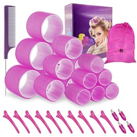 Hair Roller Set 18 count,Jumbo Hair Curlers Rollers With Clips,Self Grip Hair Roller Set,Hair Rollers for Long Hair,Medium and Short Hair
