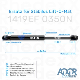 RhedexX® Gas Springs 1419EF 0350N Replacement for Stabilus Lift-O-Mat, Gas Strut with M8 Ball Pan Angle Pan Gas Pressure Damper Length 245 mm, Stroke 80 mm, Kraft-350N (350N - 1419EF)