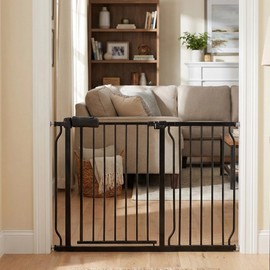 Extra Wide Baby Gate 43.5-48" Walk-Through Dog Gate for Stairs, Doorways & Hallways, 30" Tall, Auto-Close & Dual-Swing Safety Child Gate Indoor, Easy Install Pressure-Mounted Pet Gate, Black